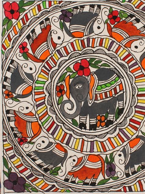 Beautiful Elephant Mandala | Madhubani Painting | Handmade Paper | Exotic India Art