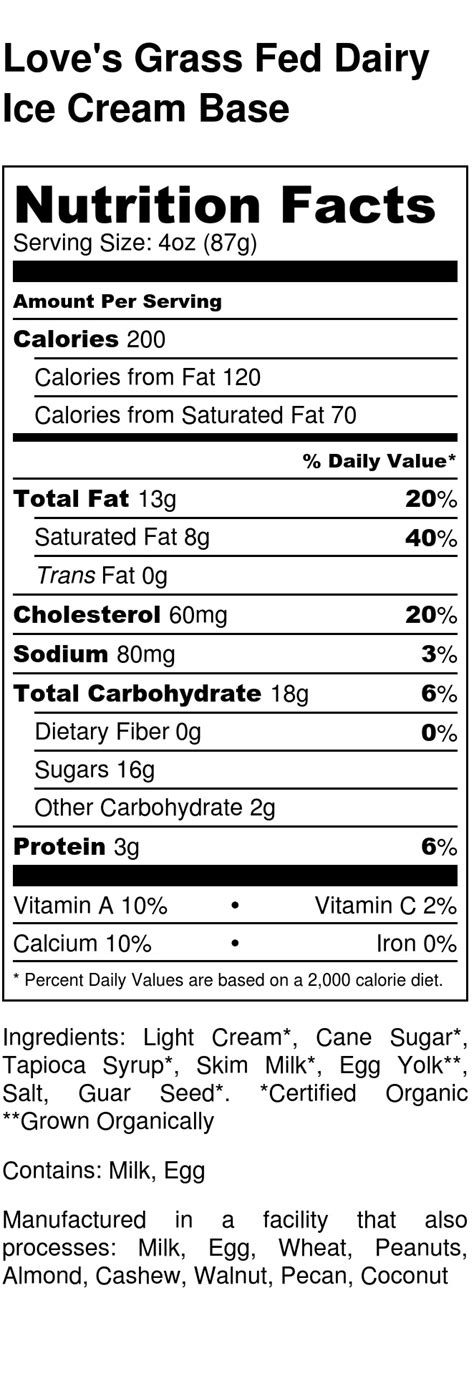 Nutrition Facts and Ingredients - Love's Ice Cream