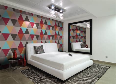 Contemporary Bedroom with geomteric Wallpaper Wallpaper Design For Bedroom, Modern Wallpaper ...