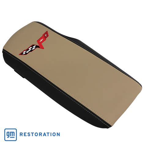 2005-2013 C6 Corvette Embroidered Console Lid In Ebony/Cashmere W/Red ...