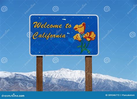 Welcome To California Road Sign with White Mountain Stock Photo - Image ...