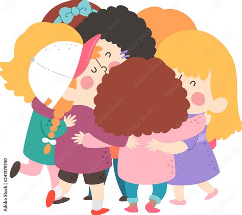 Kids Girls Group Hug Illustration Stock Vector | Adobe Stock