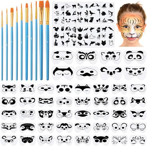 Amazon.com: 68 Pcs Halloween Face Paint Stencils Kit, 48 Face Painting Stencils 10 Stickers and ...