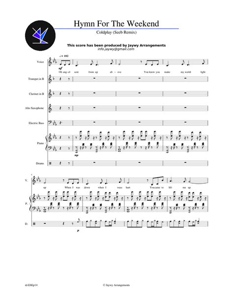 Hymn For The Weekend - Coldplay (Seeb Remix) Sheet music for Piano, Vocals, Clarinet in b-flat ...