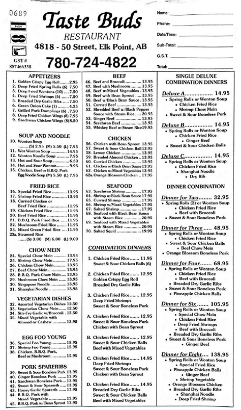 Menu at Taste Buds Restaurant, Elk Point