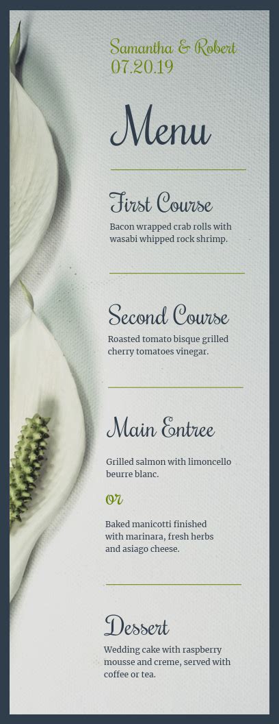 Vertical Wedding Menu - Venngage