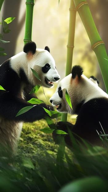 Premium AI Image | Pandas in a forest with bamboo