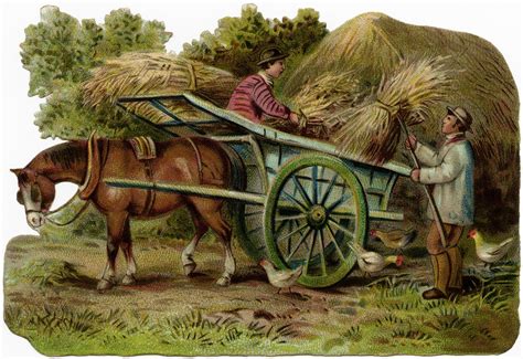 Victorian farm scene, vintage farm clip art, horse drawn wagon clipart, old fashioned farmer ...