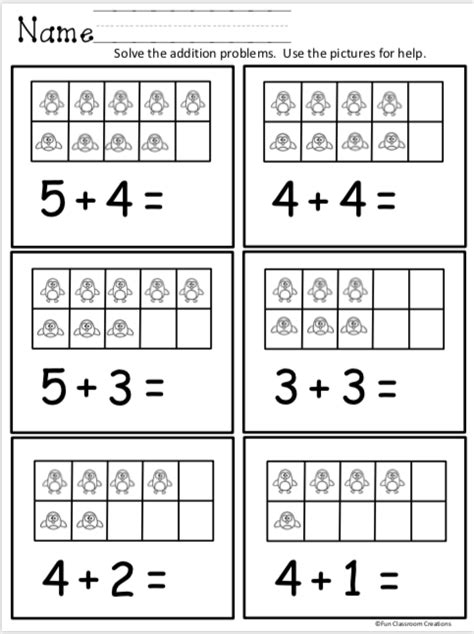 Free Kindergarten Addition Worksheets - Penguin Math | Made By Teachers