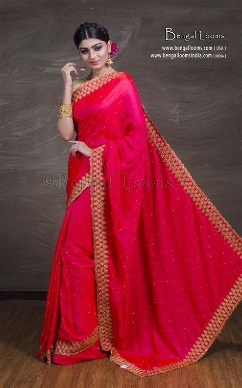 Designer Zardosi Work Sana Silk Saree in Coral Pink | Saree designs, Party wear sarees, Indian ...