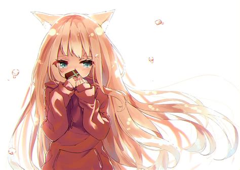 Blonde, anime girl, crying, tears, long hair, emotional, loli, animal ...