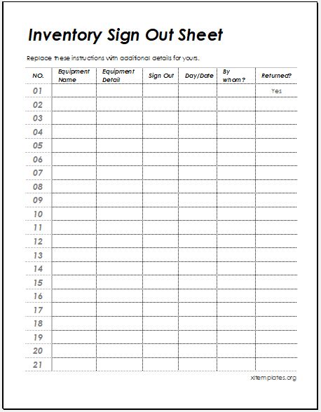 Inventory Sign-Out Sheet Template | Download (.xls) File