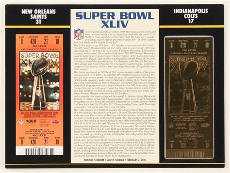 Super Bowl XLIV Commemorative Score Card with 23kt Gold Ticket | Pristine Auction