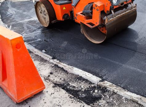 Road Roller Working on the Road Construction Stock Photo - Image of ...