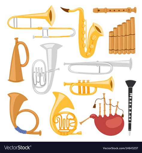 Wind musical instruments tools isolated on white Vector Image