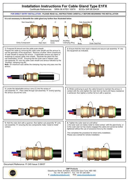 Installation Instructions For Cable Gland Type E1FX - CMP Products