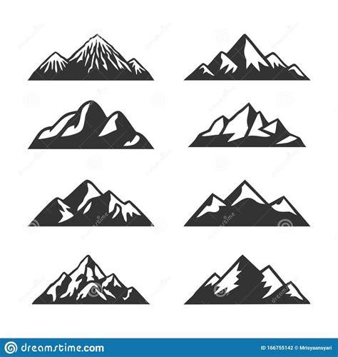 mountain silhouettes set on white background stock photo - image 379782