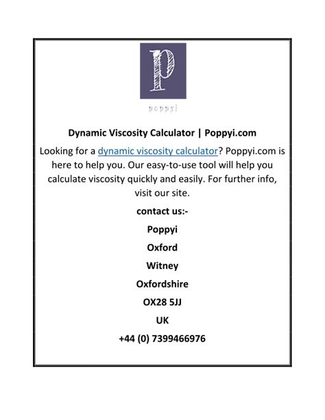 PPT - Dynamic Viscosity Calculator Poppyi.com PowerPoint Presentation, free download - ID:11574065