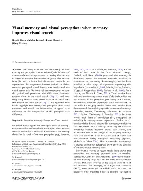 (PDF) Visual memory and visual perception: when memory improves visual ...