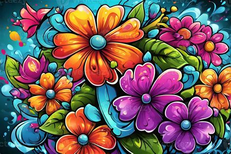 Flower Graffiti Wallpaper, Graffiti Background, Floral Graffiti Pattern ...