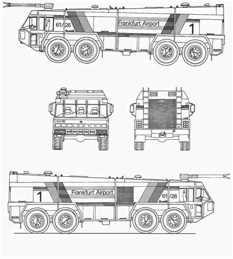 Rosenbauer Airport Fire Truck Blueprint - Download free blueprint for 3D modeling