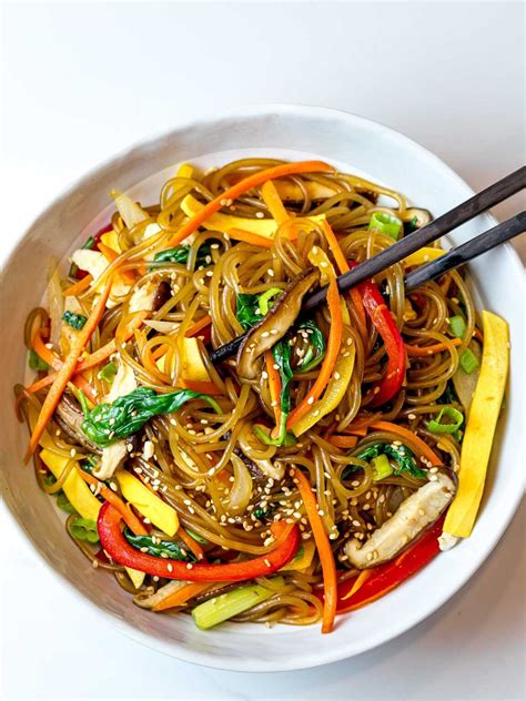 Easy Japchae (Korean glass noodle stir fry) | Recipe | Korean glass noodles, Korean side dishes ...