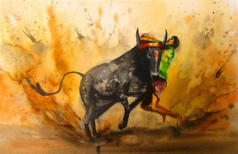 JALLIKATTU Painting by shyam kumar | Saatchi Art