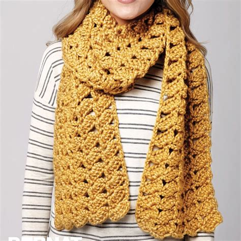 Free Easy Bernat Shifting Shells Scarf Crochet Pattern | Yarnspirations | Scarf crochet pattern ...