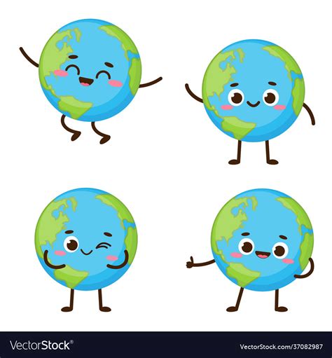 Cute planet earth character set Royalty Free Vector Image