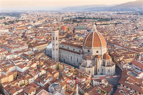 Aerial view of Florence's cathedral during sunrise, Florence, Italy ...