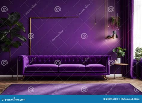 Contemporary Purple Living Room with Sofa and Decorative Panel on Wall Generated Ai Stock ...