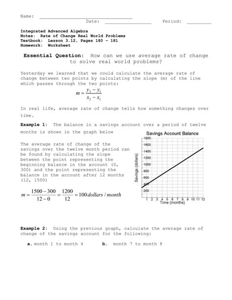 Rate Of Change Worksheet - Zipworksheet.com