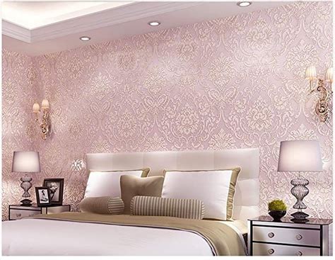 GLOW4U Removable Peel and Stick Pink Damask Wallpaper Mural Roll Prepasted Self Adhesive Non ...