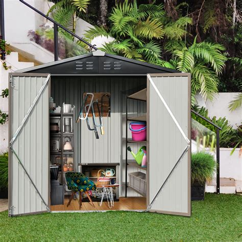 Catrimown Backyard 6x4 Storage Sheds, Galvanized Steel Outdoor Storage Shed with Air Vent and ...