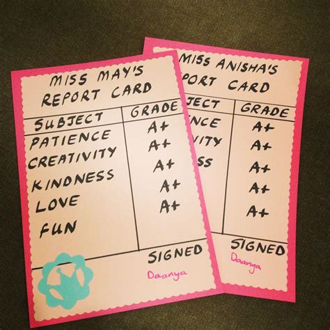 We made these sweet report cards for the teachers on the last day of school | Teacher cards ...