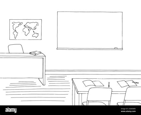 Classroom graphic black white school interior sketch illustration vector Stock Vector Image ...