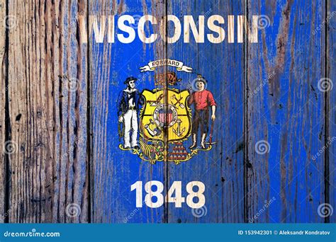 Wisconsin US State National Flag on a Gray Wooden Boards Background on the Day of Independence ...