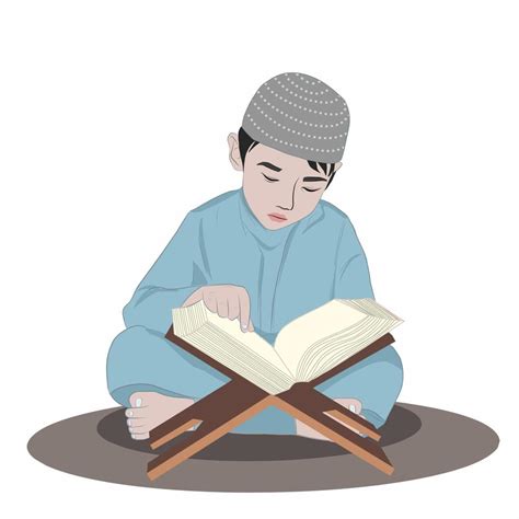 Muslim boy or child reading recitation holy Quran when Ramadan month positive activity. 6217919 ...