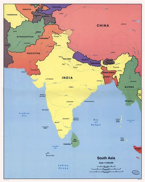 Large detailed political map of South Asia – 1998 | Vidiani.com | Maps ...