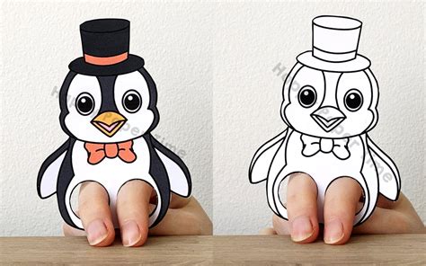 Penguin Paper Craft Printable Finger Puppet Template Kids | Etsy