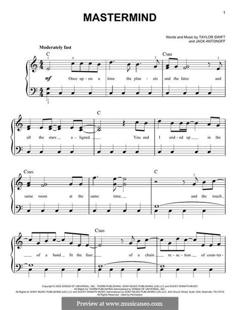 Mastermind (Taylor Swift) by J. Antonoff - sheet music on MusicaNeo