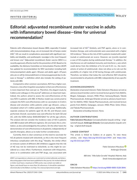 Editorial: adjuvanted recombinant zoster vaccine in adults with ...