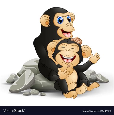 Happy chimpanzee mother hug her baby chimp Vector Image