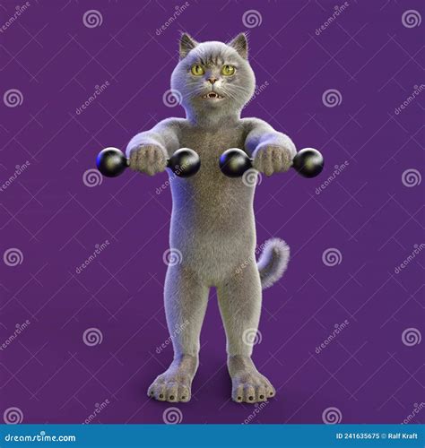 3D-illustration of a Cute and Funny Cartoon Cat Making a Workout Stock ...