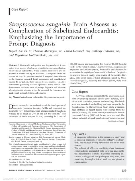 (PDF) Streptococcus sanguinis Brain Abscess as Complication of Subclinical Endocarditis ...