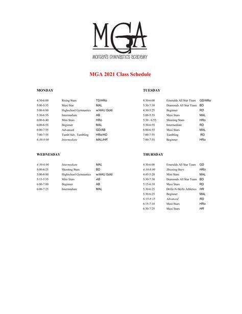 Class and Events Schedule - Morgan's Gymnastics