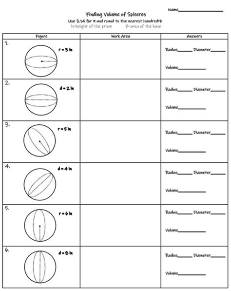 Surface Area Of A Sphere Worksheet