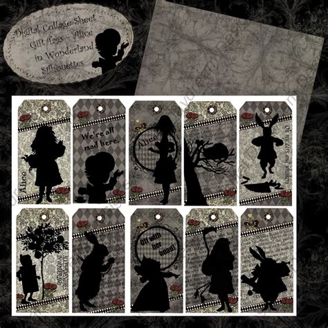 Alice in Wonderland Printable Gift Tags Digital Download Silhouettes - Etsy