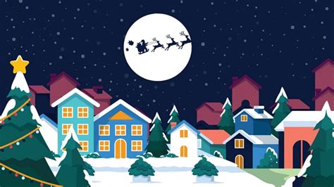 Christmas, Holiday, Village, Santa Claus, Sleigh, Moon, 4k HD Wallpaper