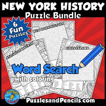 New York History Word Search Puzzles & Coloring BUNDLE | 6 New York Puzzles